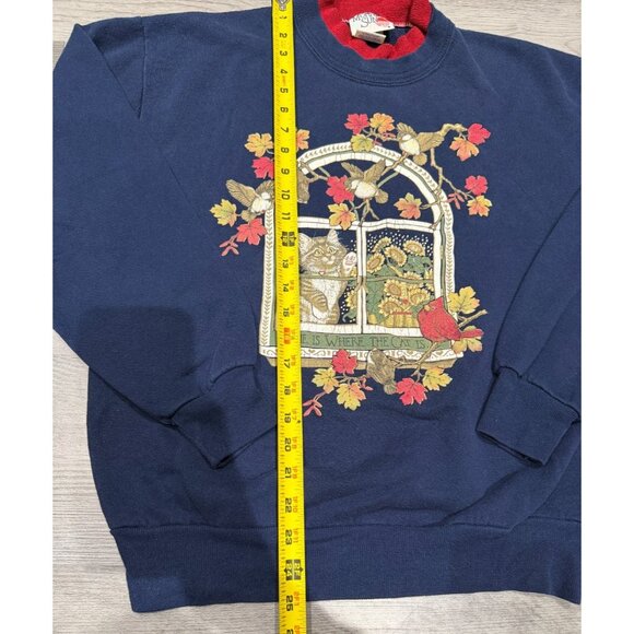Vintage 90s Morning Sun Autumn Home is where the Cat is Sweatshirt Size Medium - Picture 7 of 9
